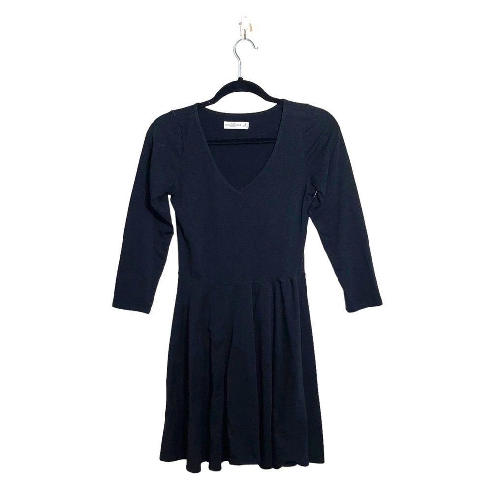 Abercrombie & Fitch Black V-neck 3/4 Sleeve Fit & Flare Mini Dress Medium Women